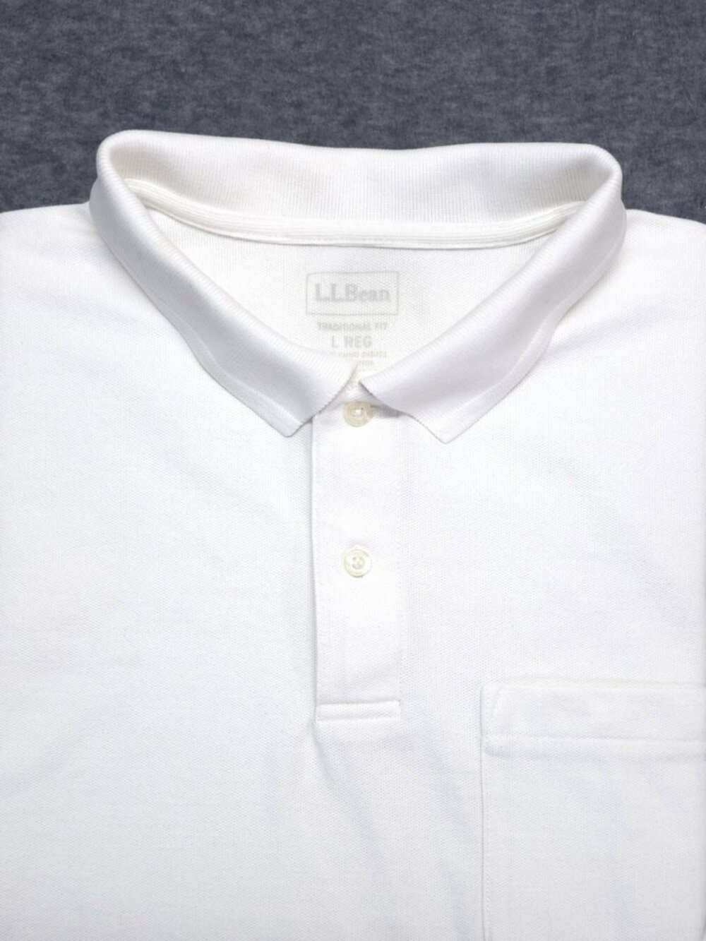 L.L. Bean White Cotton Polo Shirt Mens Large Regular Pocket Polo